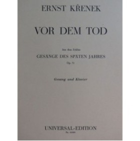 KRENEK Ernst Vor Dem Tod Chant Piano