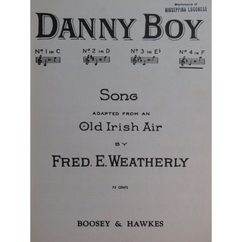 WEATHERLY Fred Danny Boy Chant Piano 1941