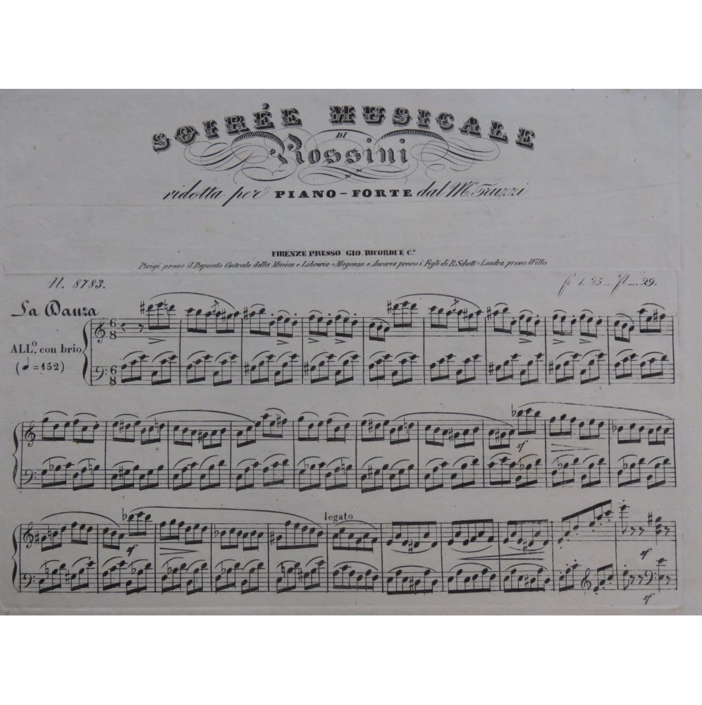 ROSSINI G. Soirée Musicale La Danza Piano ca1835