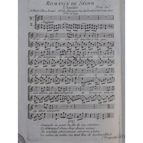 Romance de Ségur L'Amitié Chant Guitare ca1820