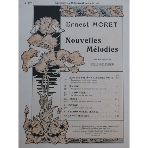 MORET Ernest Ôte ton Voile Chant Piano 1908