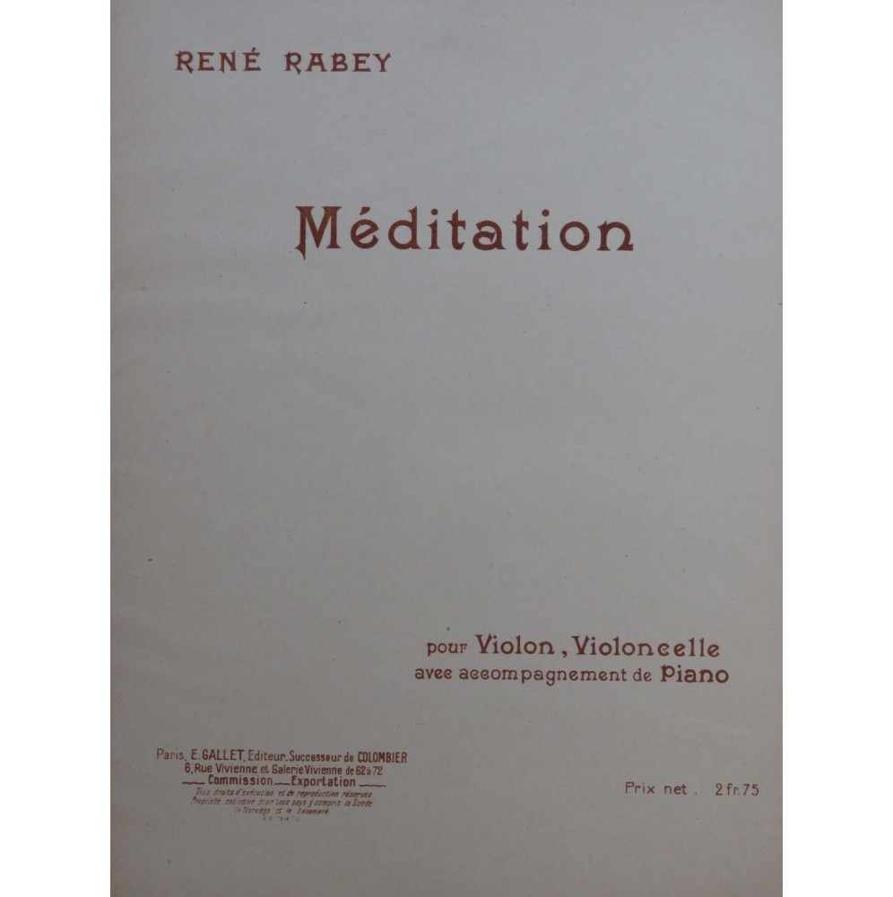 RABEY René Méditation Piano Violon Violoncelle
