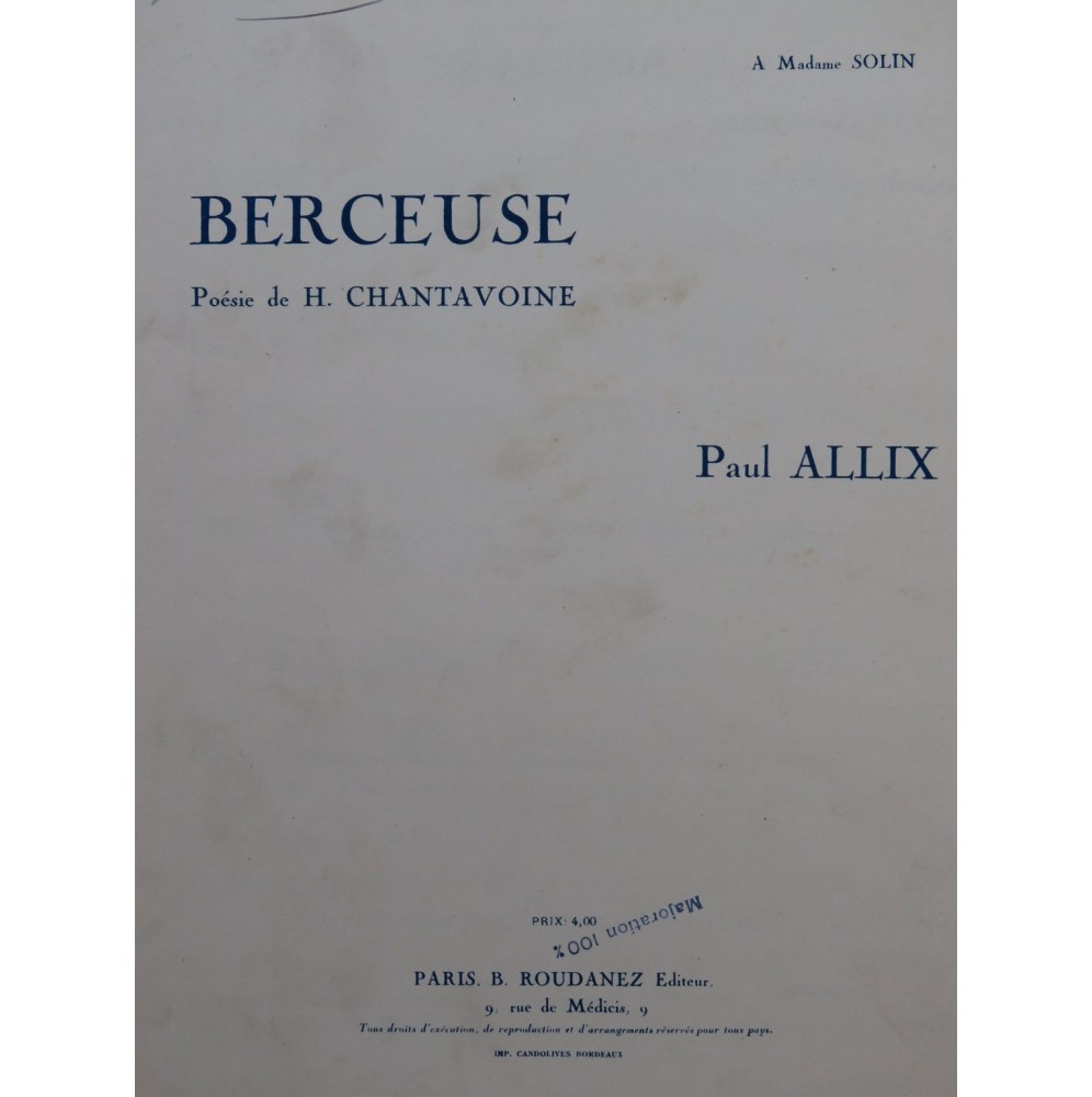 ALLIX Paul Berceuse Chant Piano