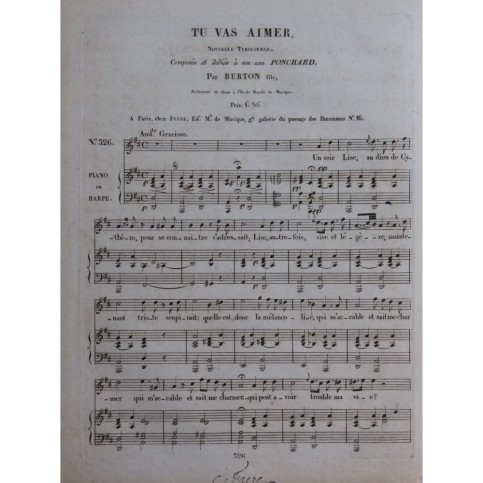 BERTON F. Fils Tu vas Aimer Chant Piano Harpe ca1820
