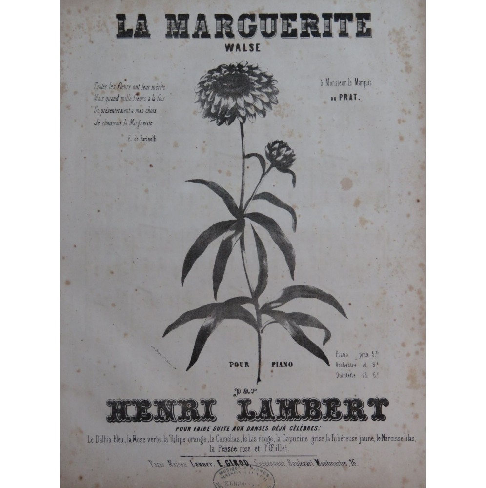 LAMBERT Henri La Marguerite Piano ca1855