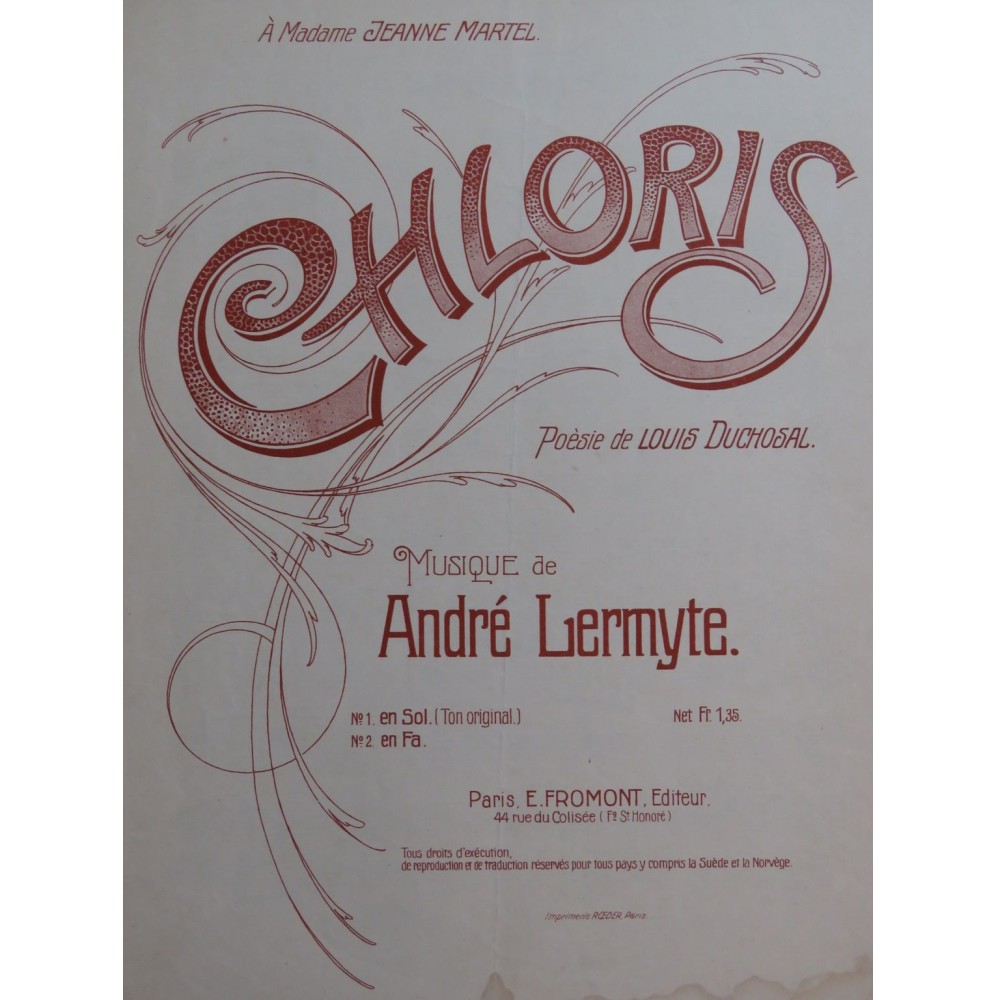 LERMYTE André Chloris Chant Piano