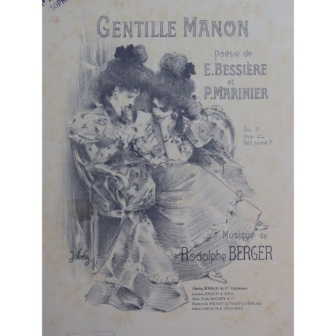 BERGER Rodolphe Gentille Manon Chant Piano ca1899