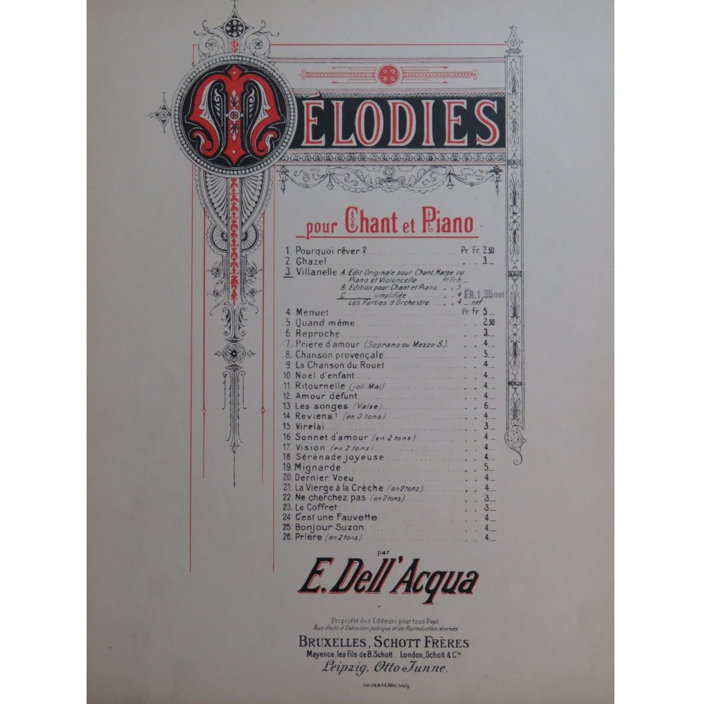 DELL'ACQUA Eva Villanelle Chant Piano ca1892