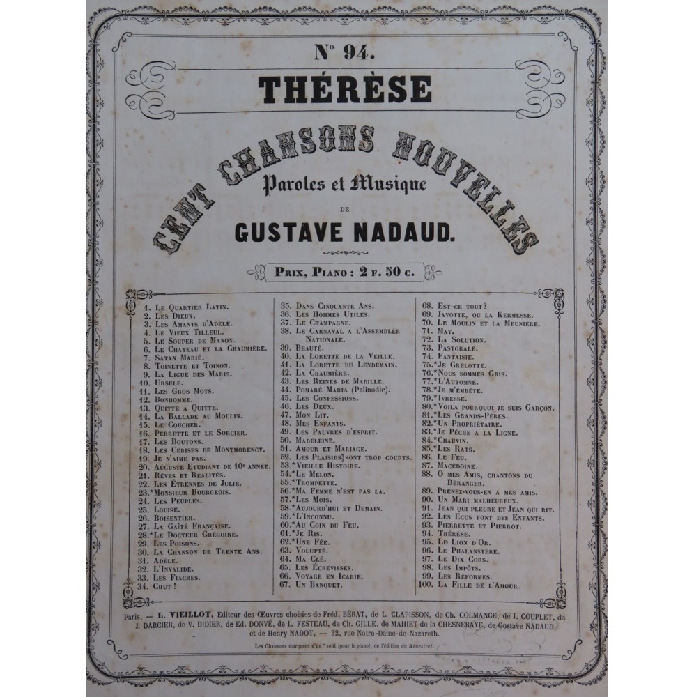 NADAUD Gustave Thérèse Chant Piano ca1845