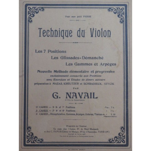 NAVAIL G. Technique du Violon 2e Cahier Violon 1923