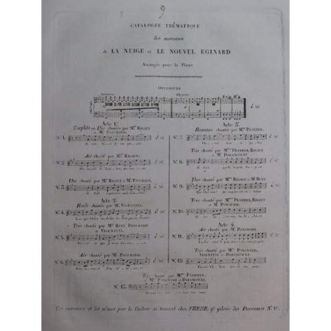 AUBER D. F. E. La Neige ou Le Nouvel Eginard No 9 Chant Harpe ou Piano ca1825