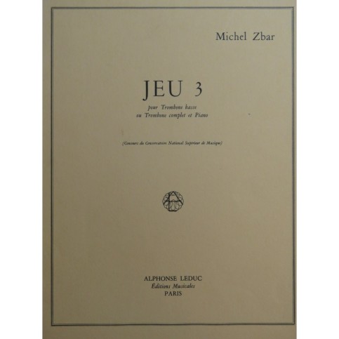 ZBAR Michel Jeu 3 Trombone Piano 1976