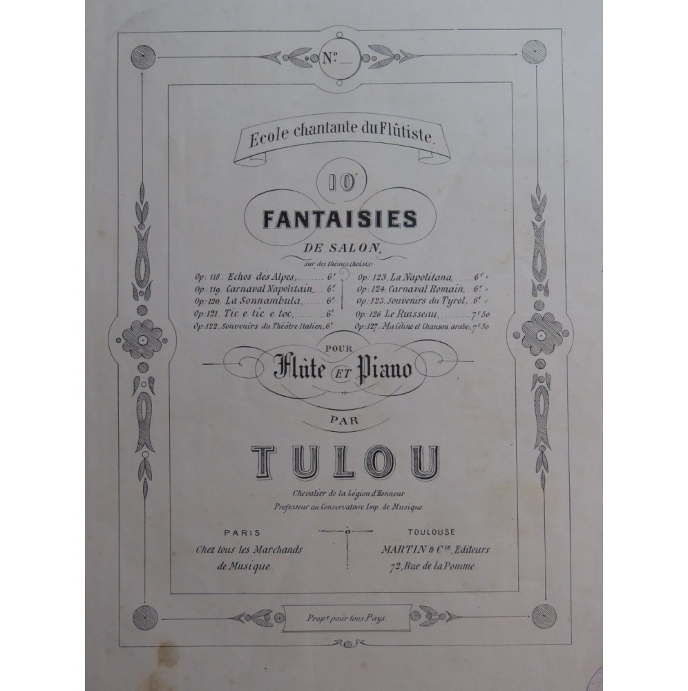 TULOU Jean-Louis Souvenirs du Tyrol op 125 Piano Flûte XIXe