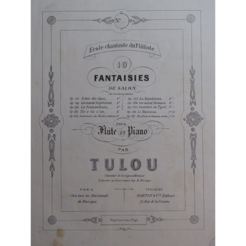 TULOU Jean-Louis Souvenirs du Tyrol op 125 Piano Flûte XIXe