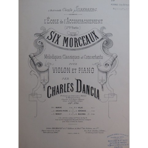 DANCLA Charles Sérénade Violon Piano 1886