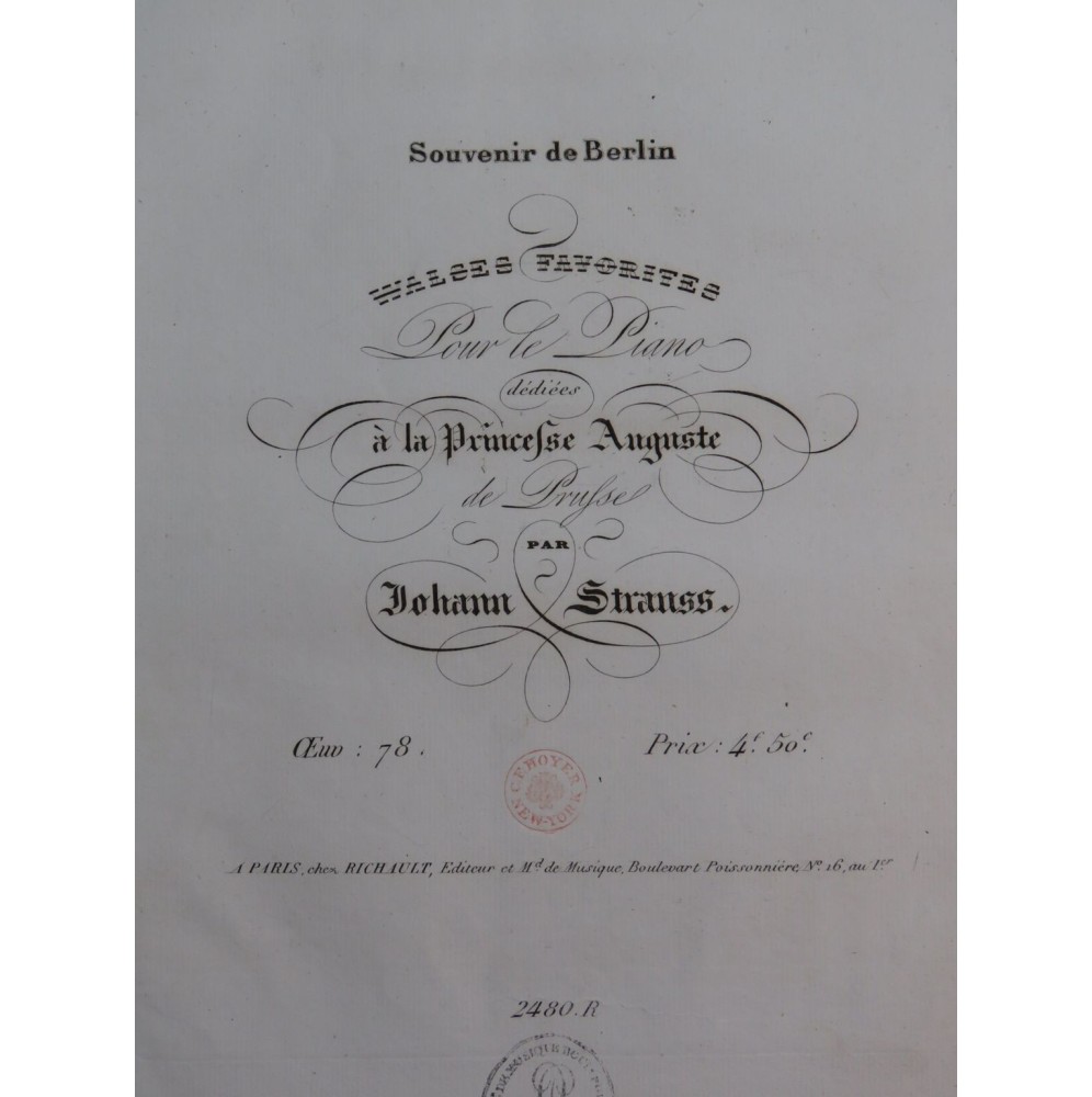 STRAUSS Johann Souvenir de Berlin op 78 Piano ca1840