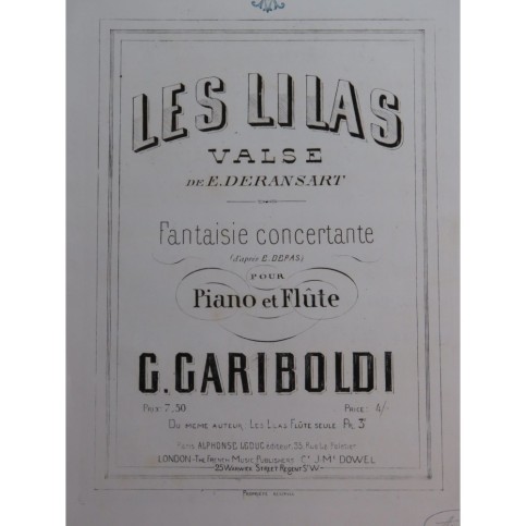 GARIBOLDI Giuseppe Les Lilas Fantaisie concertante Piano Flûte ca1870