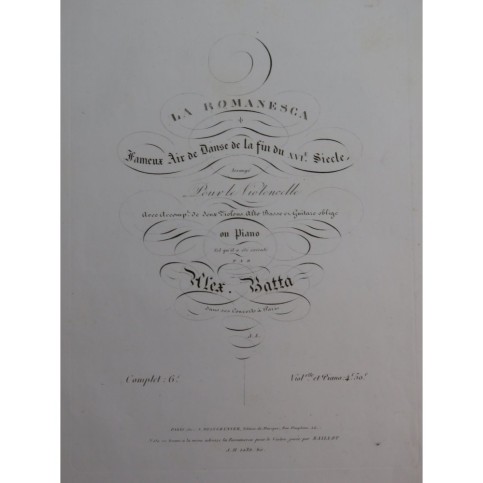 BATTA Alexandre La Romanesca Piano Violon ca1840