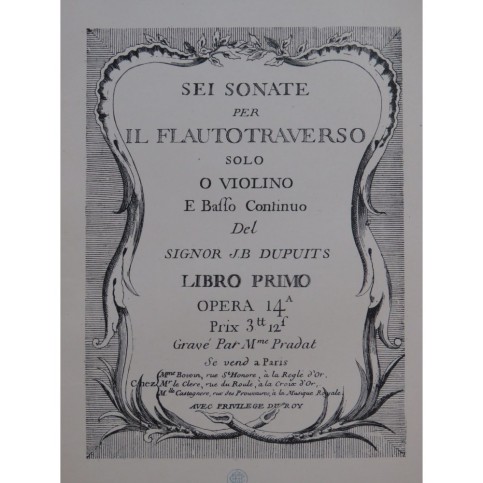 DUPUITS Jean-Baptiste Sonate en Ré Majeur Violon Piano 1914