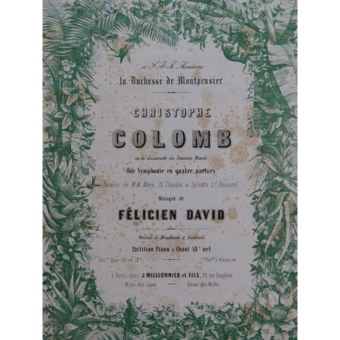 DAVID Félicien Christophe Colomb Piano 1847