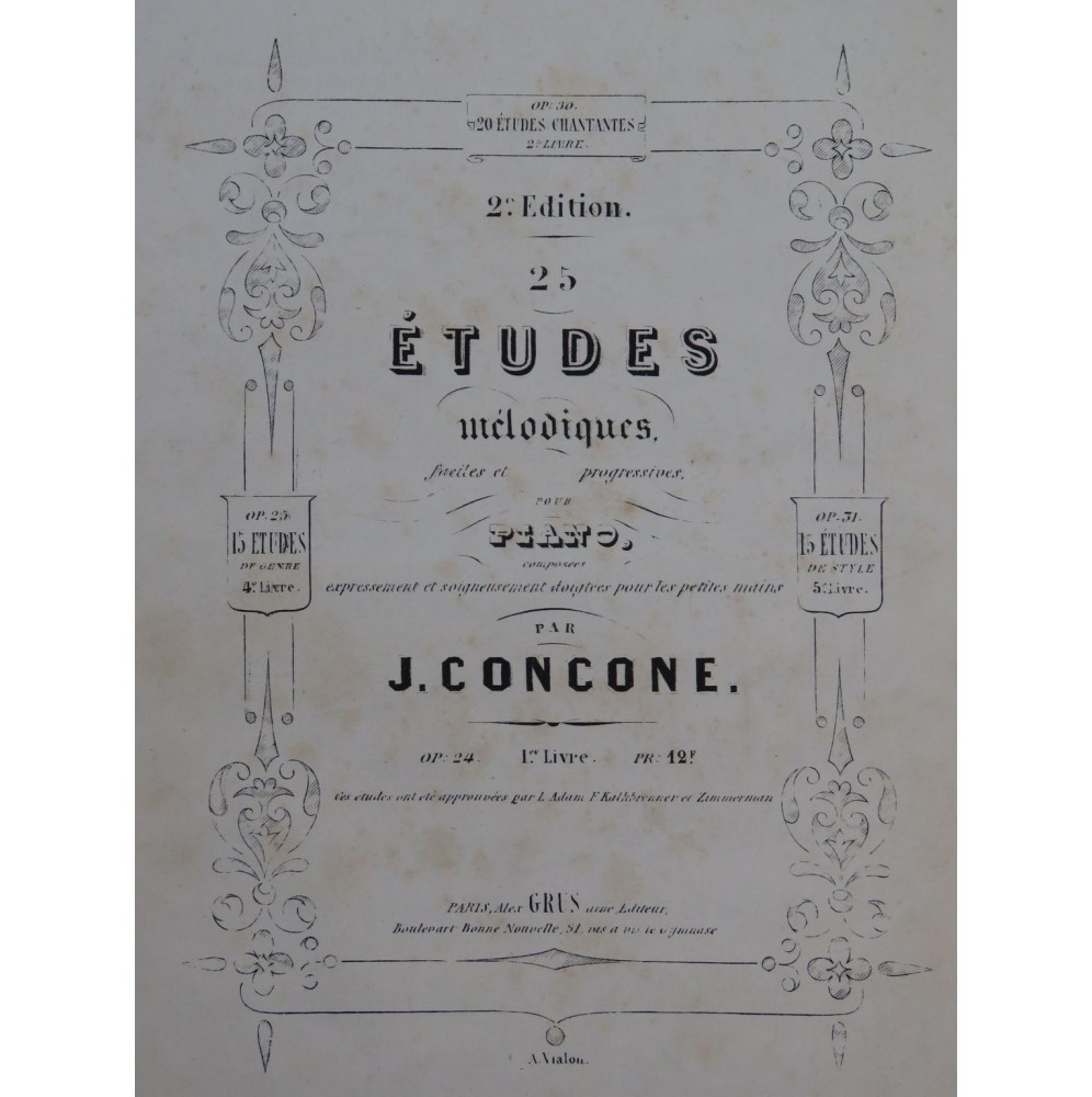 CONCONE Joseph 25 Études Mélodiques op 24 Livre 1 Piano ca1850