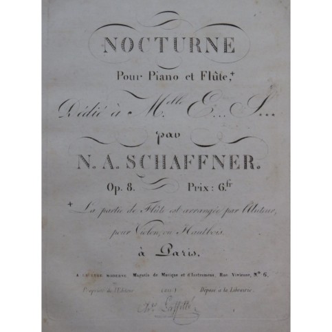 SCHAFFNER Nicolaus Albert Nocturne op 8 Piano ca1820