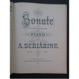 SCRIABINE Alexandre Sonate op 23 Piano 1898