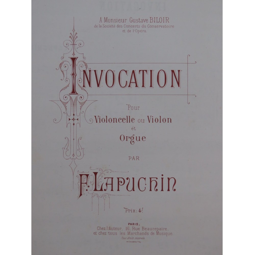 LAPUCHIN F. Invocation Violoncelle Orgue