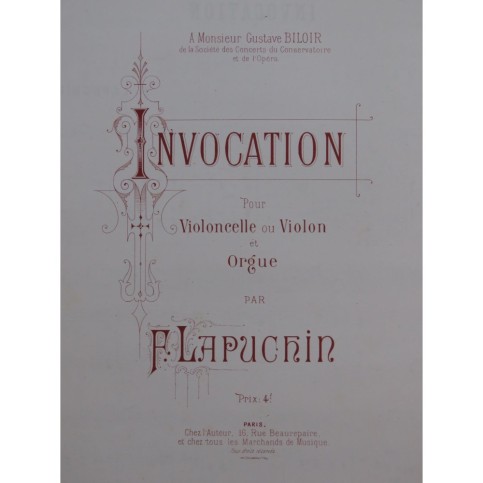 LAPUCHIN F. Invocation Violoncelle Orgue
