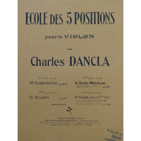 DANCLA Charles Ecole des 5 positions 1er Livre op 122 Violon