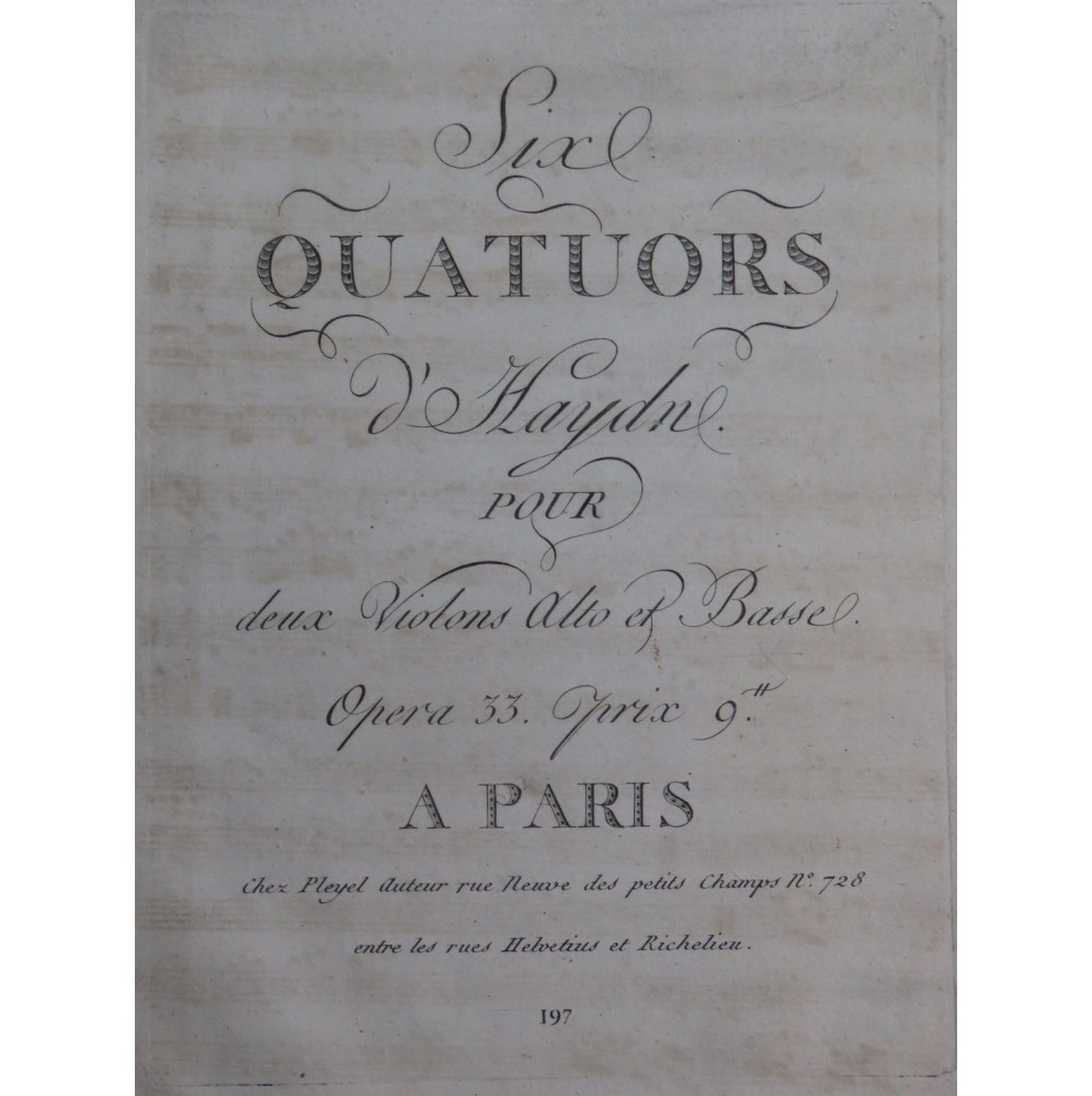 HAYDN Joseph Six Quatuors op 33 Violoncelle ca1797