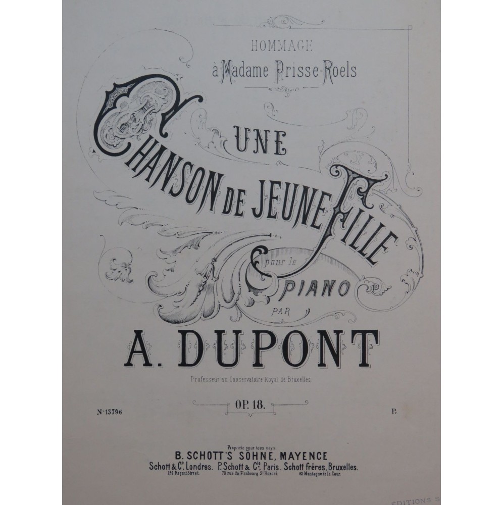 DUPONT Auguste Une Chanson de Jeune Fille Piano ca1860