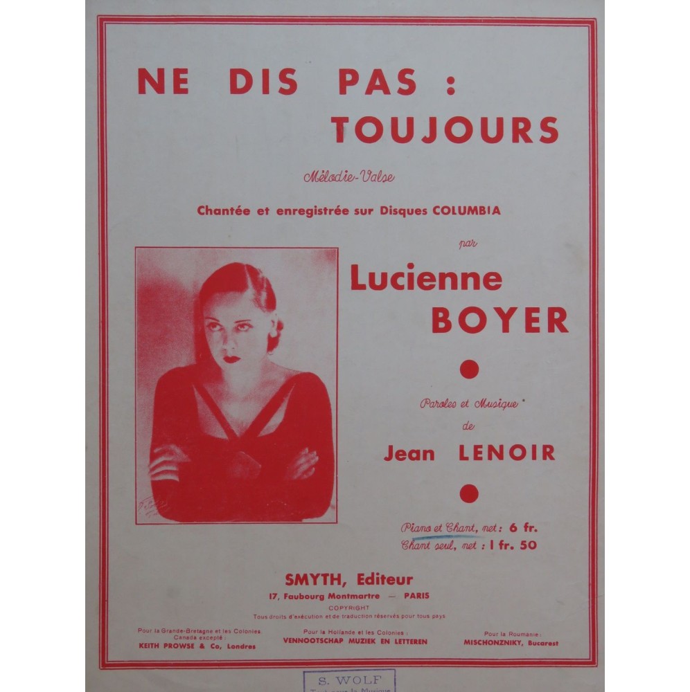 LENOIR Jean Ne dis pas : Toujours Chant Piano 1932