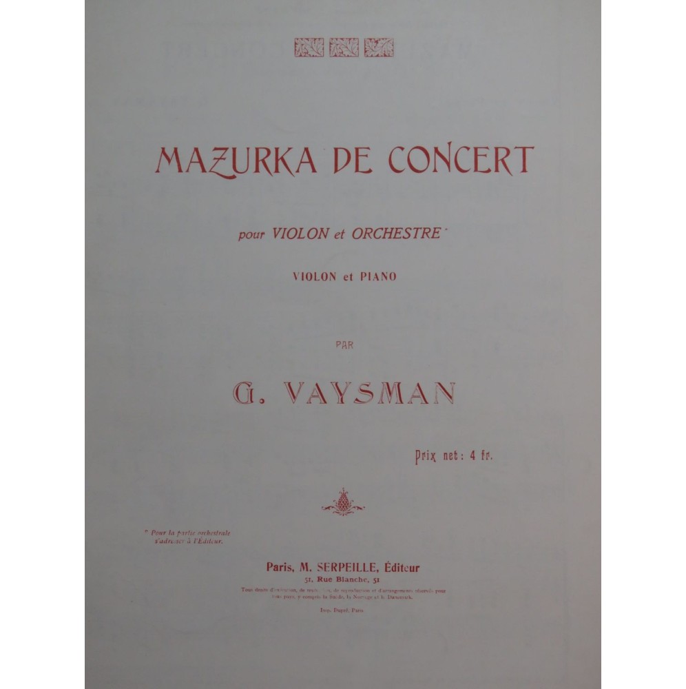 VAYSMAN G. Mazurka de Concert Violon Piano