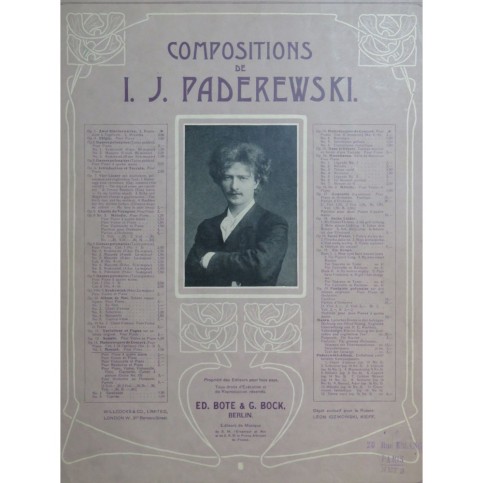 PADEREWSKI I. J. Menuet Piano 1887