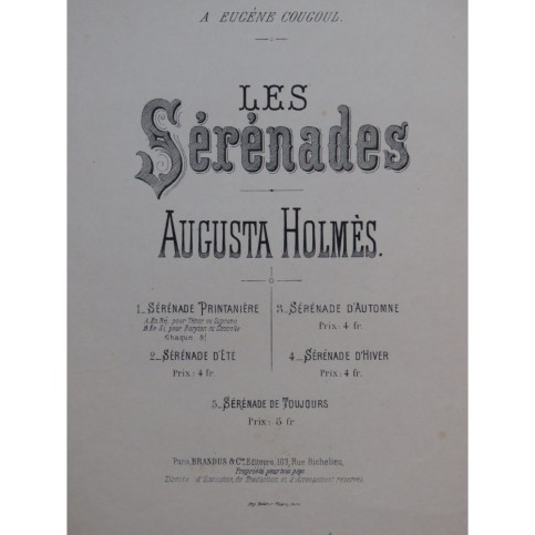 HOLMÈS Augusta Sérénade D'Automne Chant Piano ca1885
