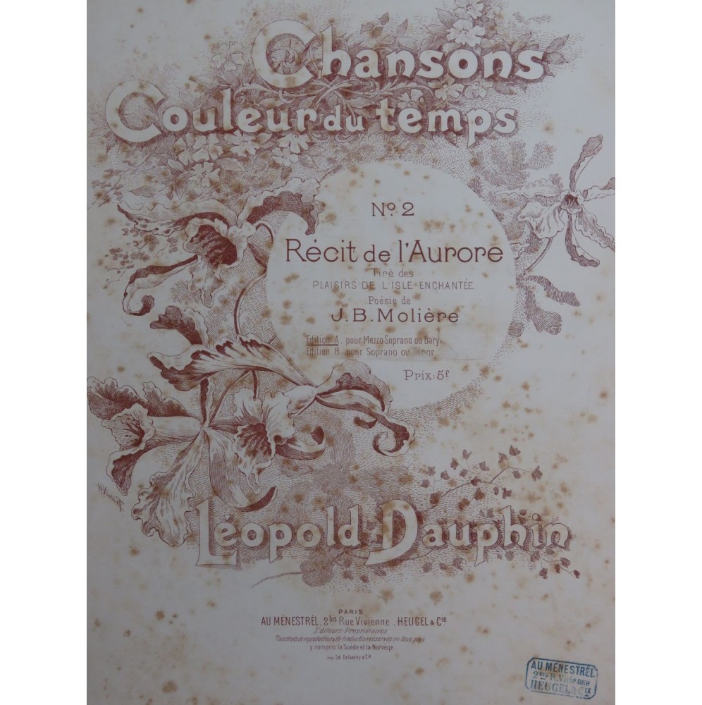DAUPHIN Léopold Récit de l'Aurore Chant Piano ca1897