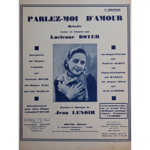 LENOIR Jean Parlez-moi  D'Amour Chant Piano 1931
