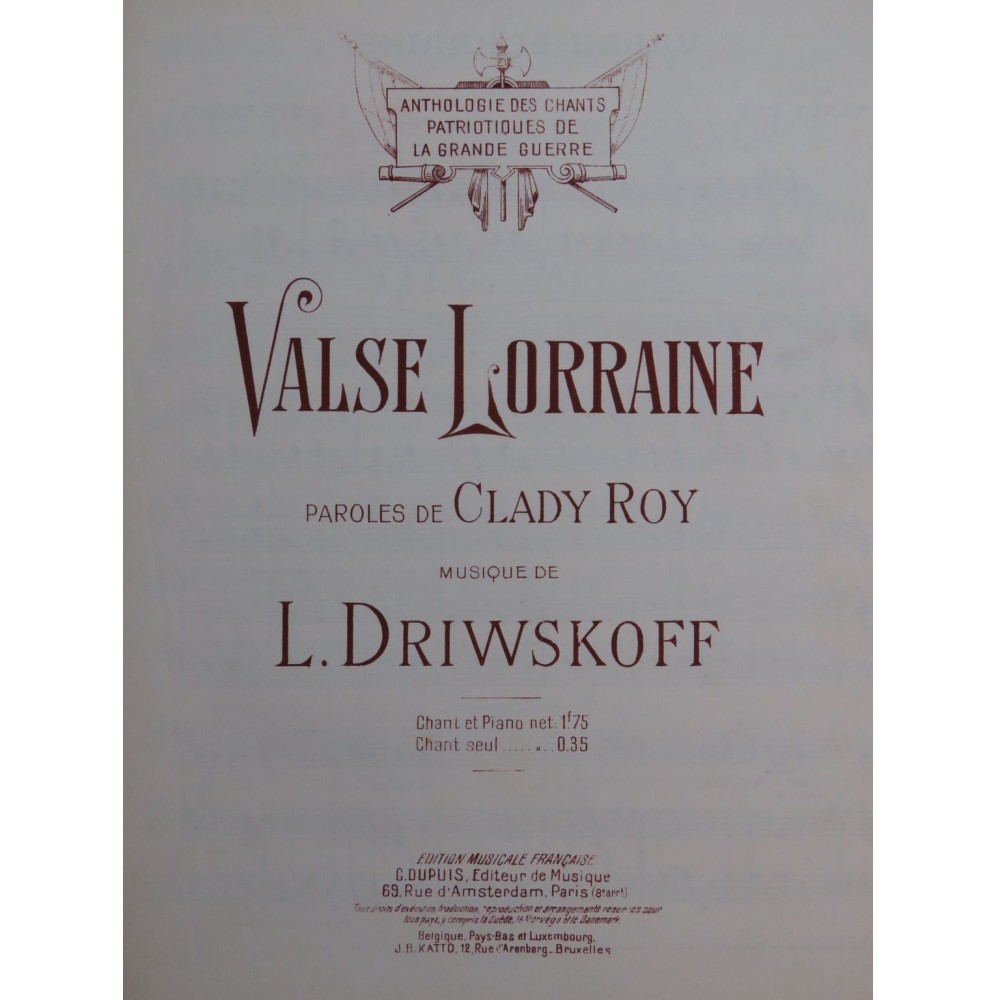 DRIWSKOFF. L. Valse Lorraine Chant Piano