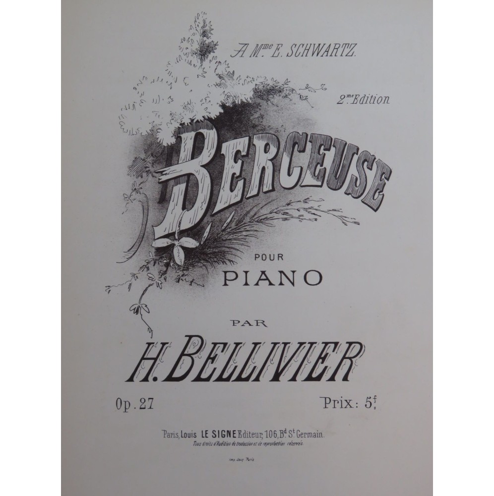 BELLIVIER H Berceuse Piano