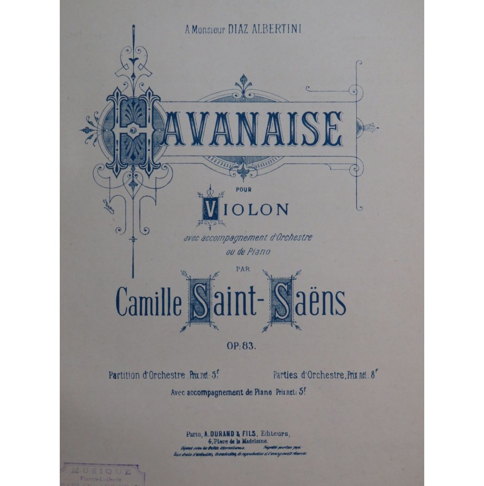 SAINT-SAËNS Camille Havanaise Piano Violon