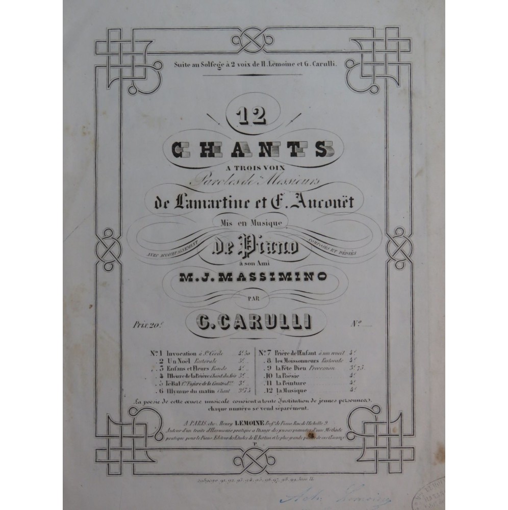 CARULLI Gustave Les Moissonneurs Chant Piano ca1840