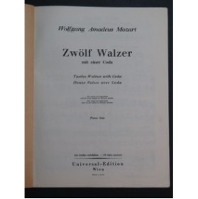MOZART W. A. Douze Valses Piano 1937