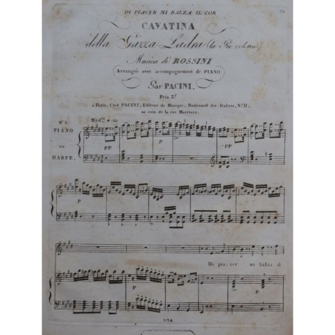 ROSSINI G. La Gazza Ladra No 2 Chant Piano ou Harpe ca1820