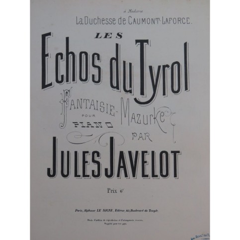 JAVELOT Jules Echos du Tyrol Piano
