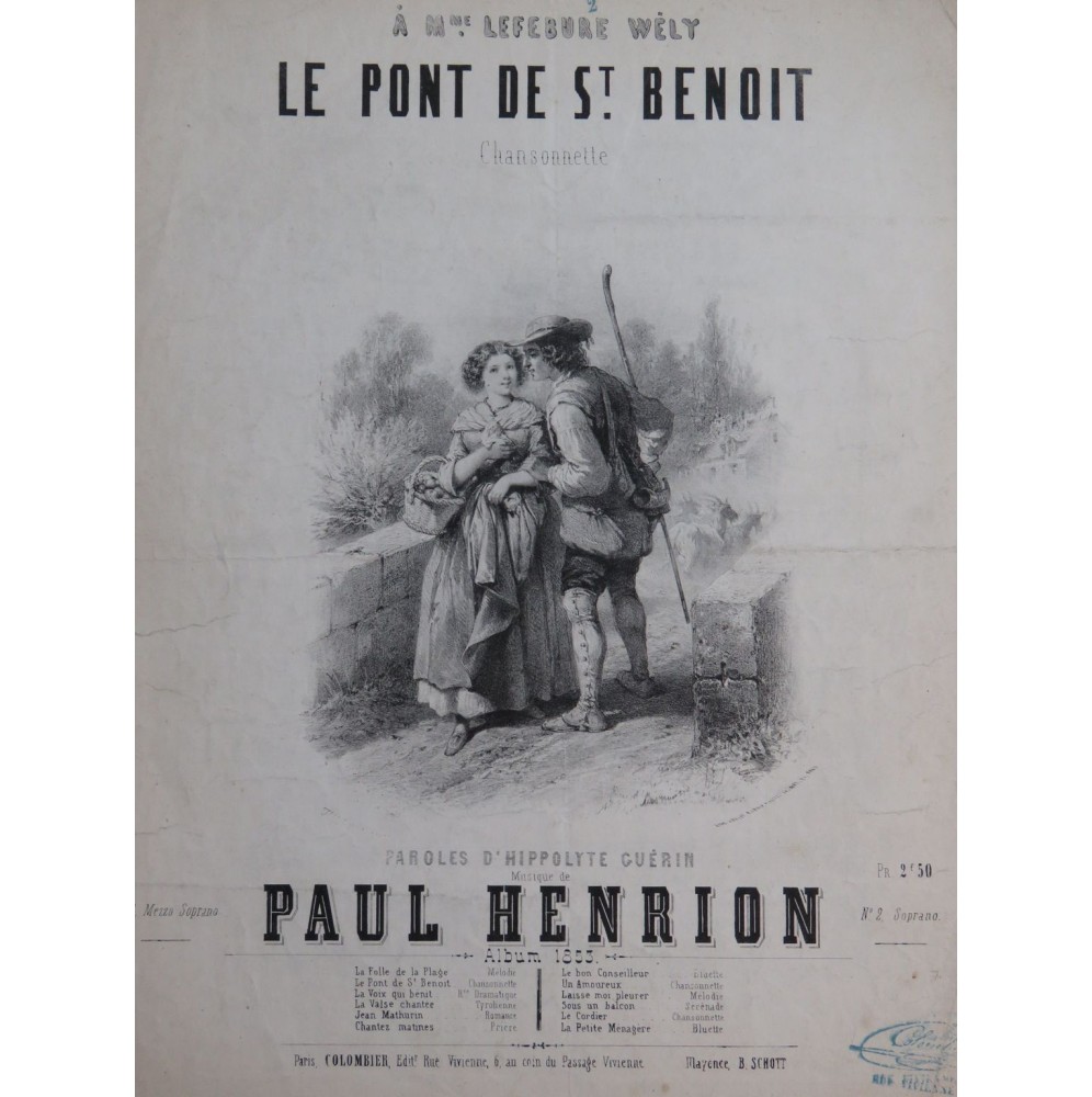 HENRION Paul Le Pont de St Benoit Chant Piano 1853