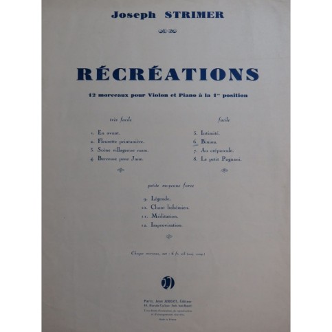 STRIMER Joseph Biniou Piano Violon 1934