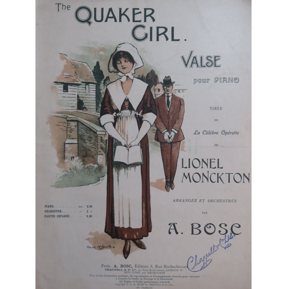 BOSC Auguste The Quaker Girl Valse Piano 1910