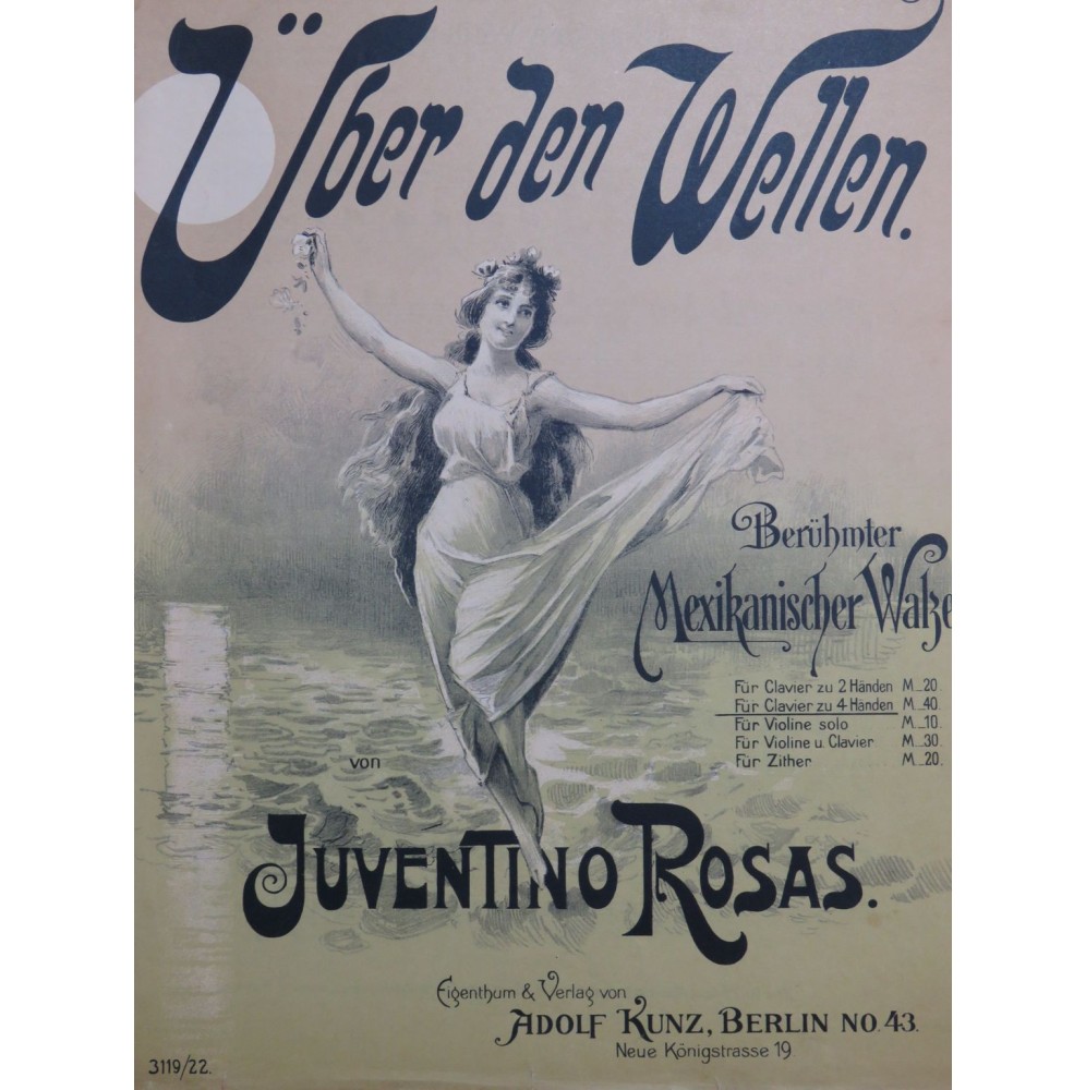 ROSAS Juventino Über den Wellen Piano 4 mains ca1900