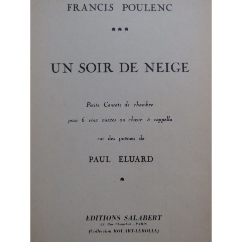 POULENC Francis Un Soir de Neige Chant ou Choeur 1945
